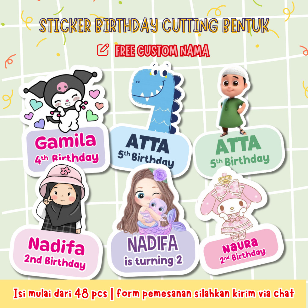 

Sticker Cutting Bentuk Souvenir Stiker Bentuk Ulang Tahun Anak Custom Nama Sticker Birthday
