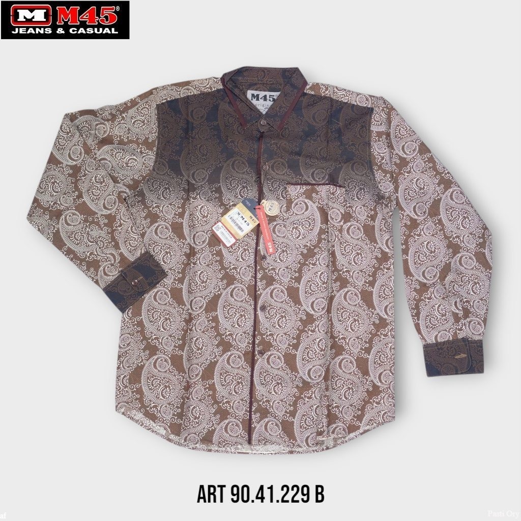 Kemeja Pria Lengan Panjang M45 Original Regular Fit / Baju Cowok Motif Paisley Modern - 90.41.229