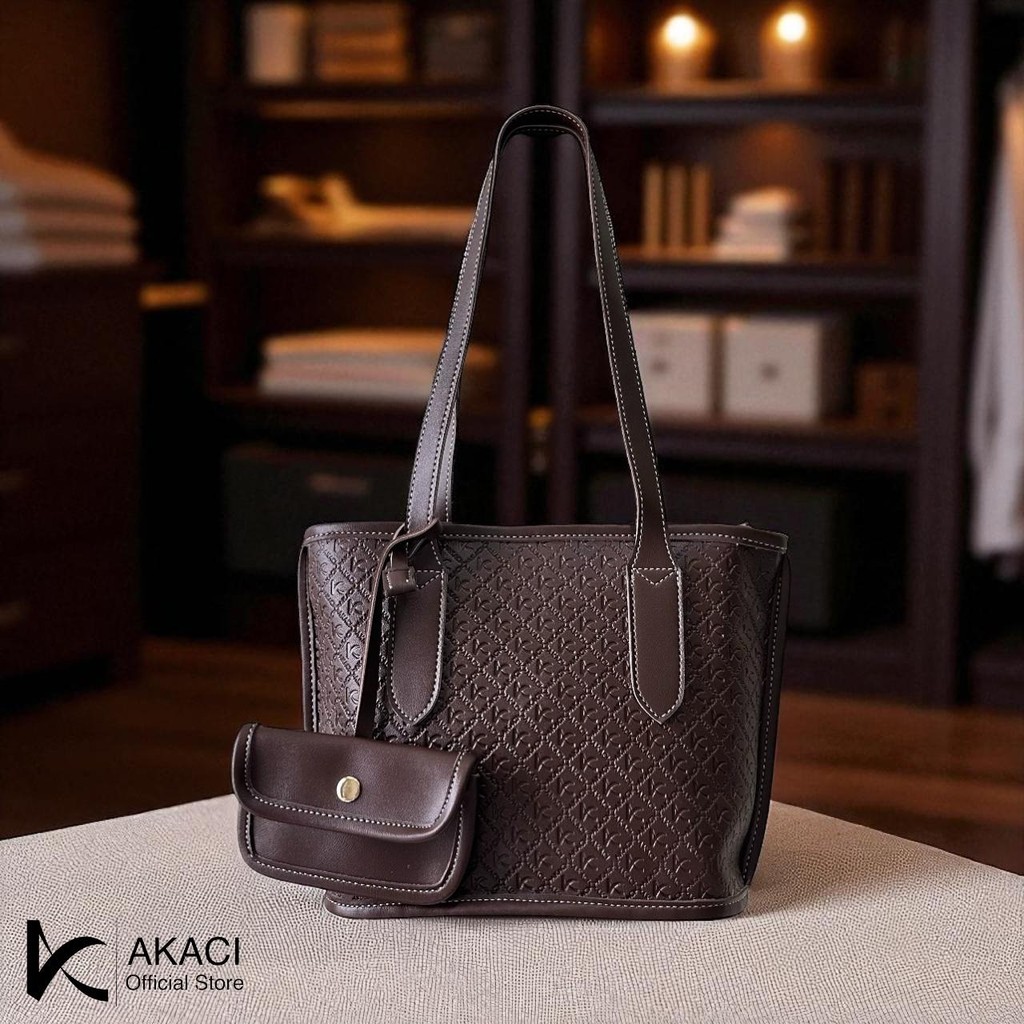 Bagque - Totebag Wanita Anjo Akaci 10-8561 Bahan kulit sintetis 1 ruang tas kerja kantor kuliah + do
