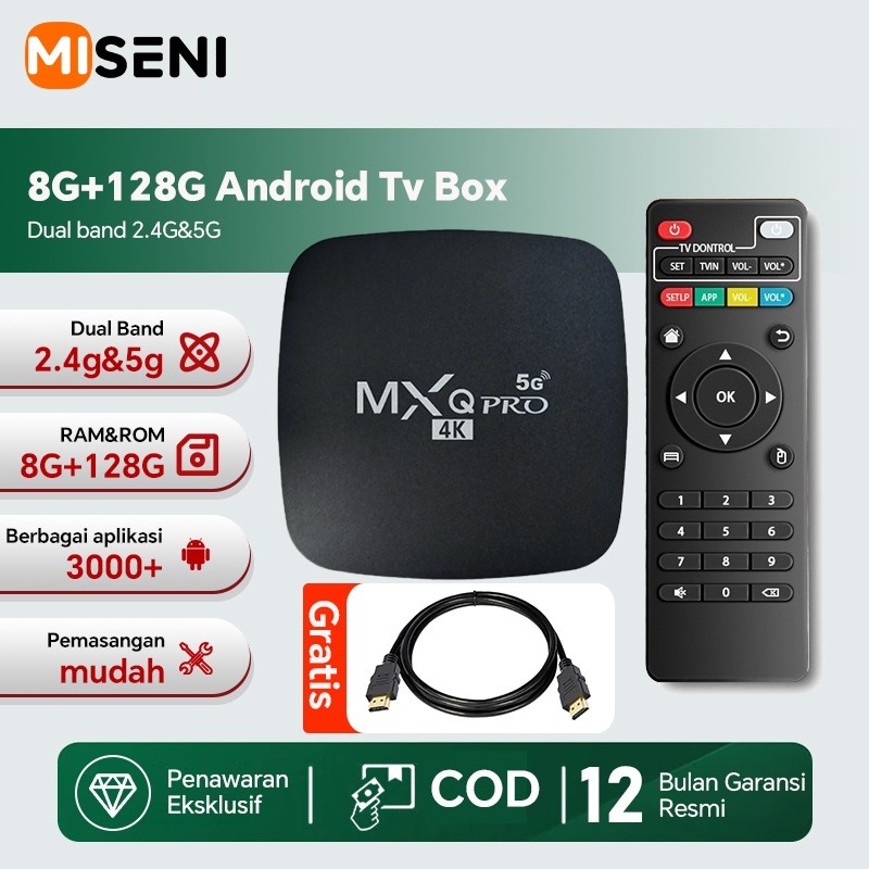 MISENI Ram 8+128GB 2.4G/5G Wifi Android TV BOX 100% Original Advanced Indihome Digital Online TV Int
