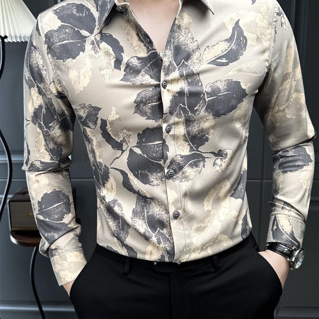 Pria baru retro lengan panjang kemeja tipis pria baru retro lengan panjang kemeja tipis pria baru