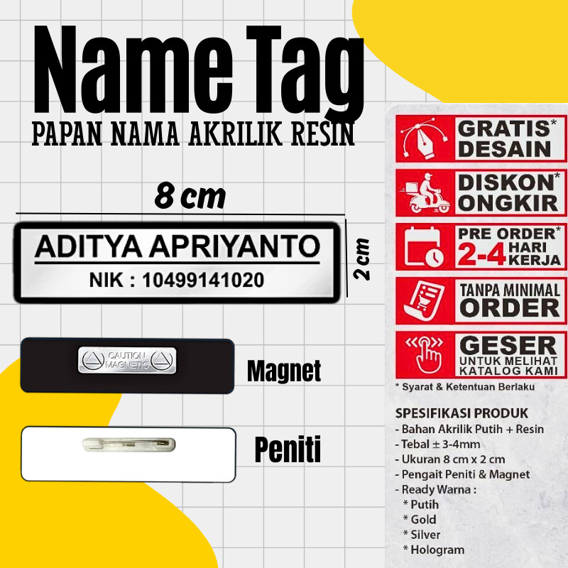 Nama Dada Plus Pin Korpri Nama Dada Kuningan Pin Korpri