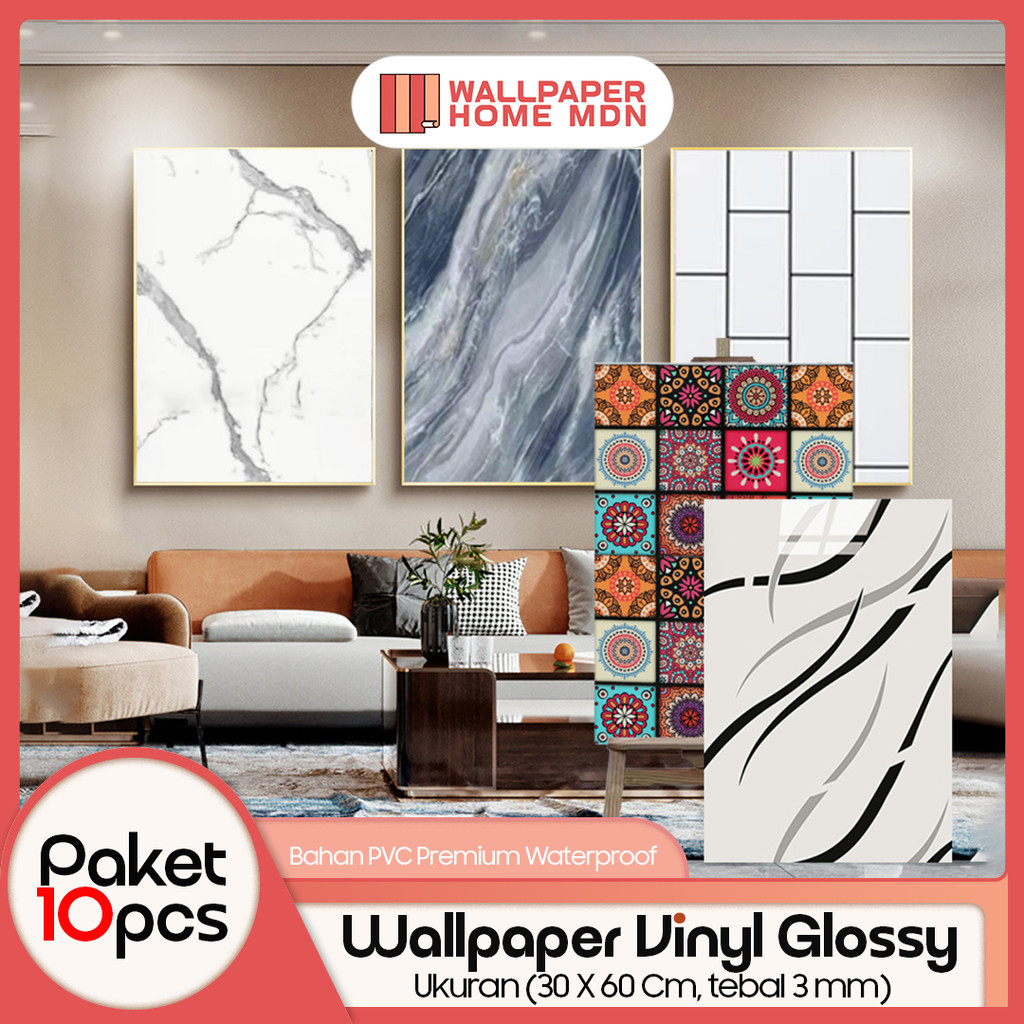 WALLPAPER HOME - (PAKET 10 LEMBAR ) Wallpaper Vinyl Marble 30 x 60 cm 0,3cm  / Vinyl Dinding Granit 