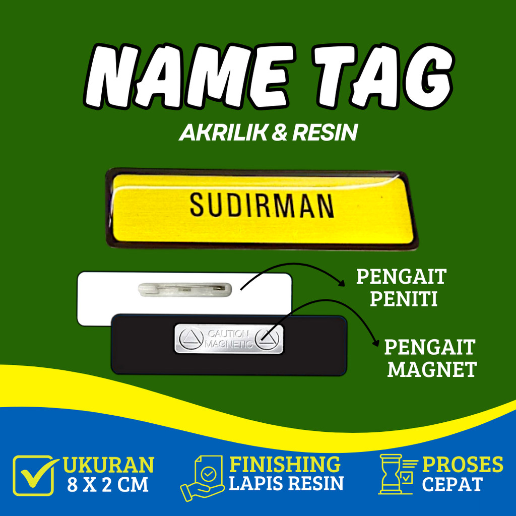 SEHARI JADI Name Tag Tebal 3 mm Nama Dada Papan Nama Grafir Gravir Gravier DOFF Laser MURAH( Nametag