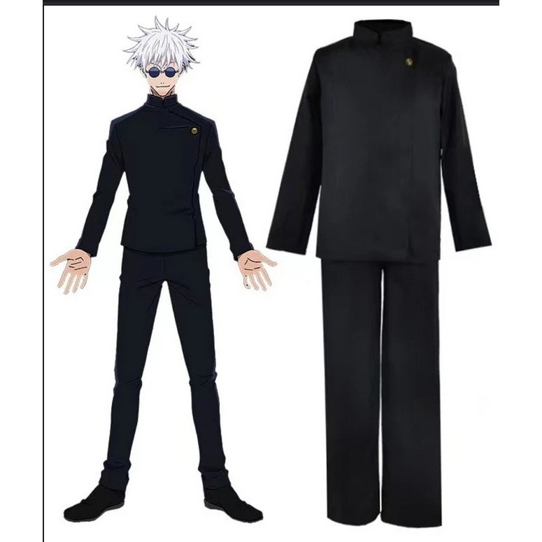 MEMELASHOP Anime Jujutsu Kaisen Gojo Satoru Cosplay Costume Glasses High School Uniform Remaja