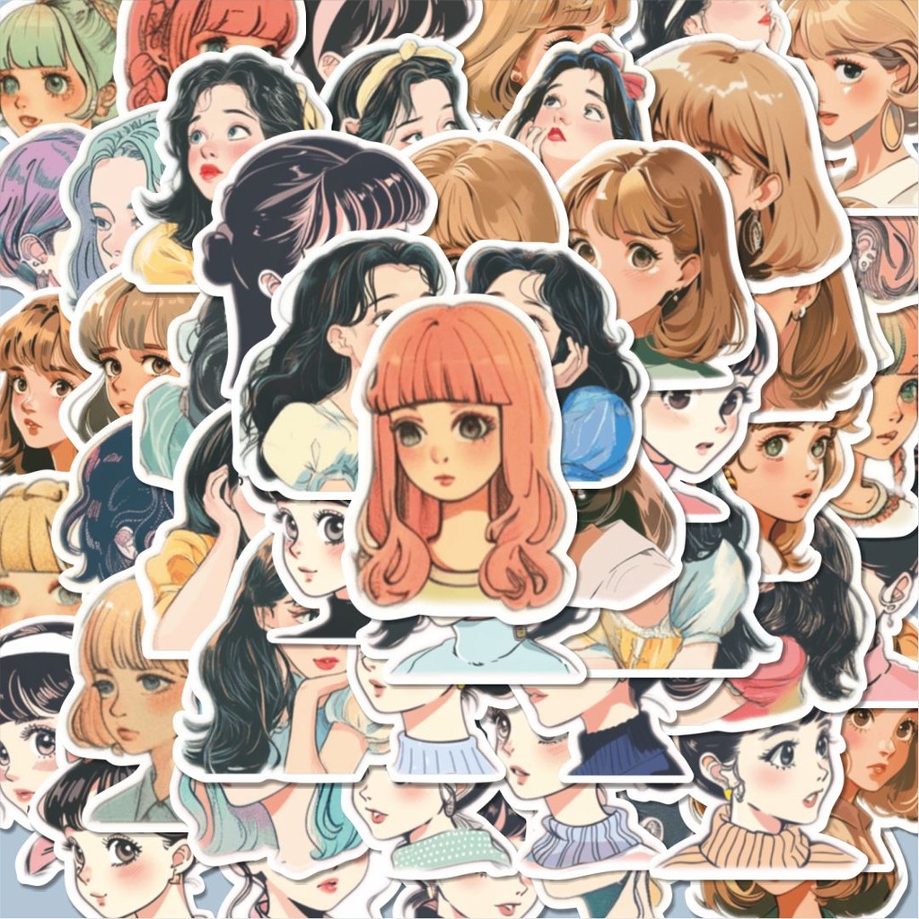 100PCS Lucu Stiker RTR3 - Classic Retro Girl V3 Stiker Aesthetic Stiker Anti Air Stikers Berperekat 