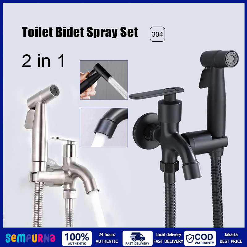 1 Set Jet Shower Closet Stainless /  Kran Cabang 2 / Jet Washer Toilet / Double Angle Valve Kran / B