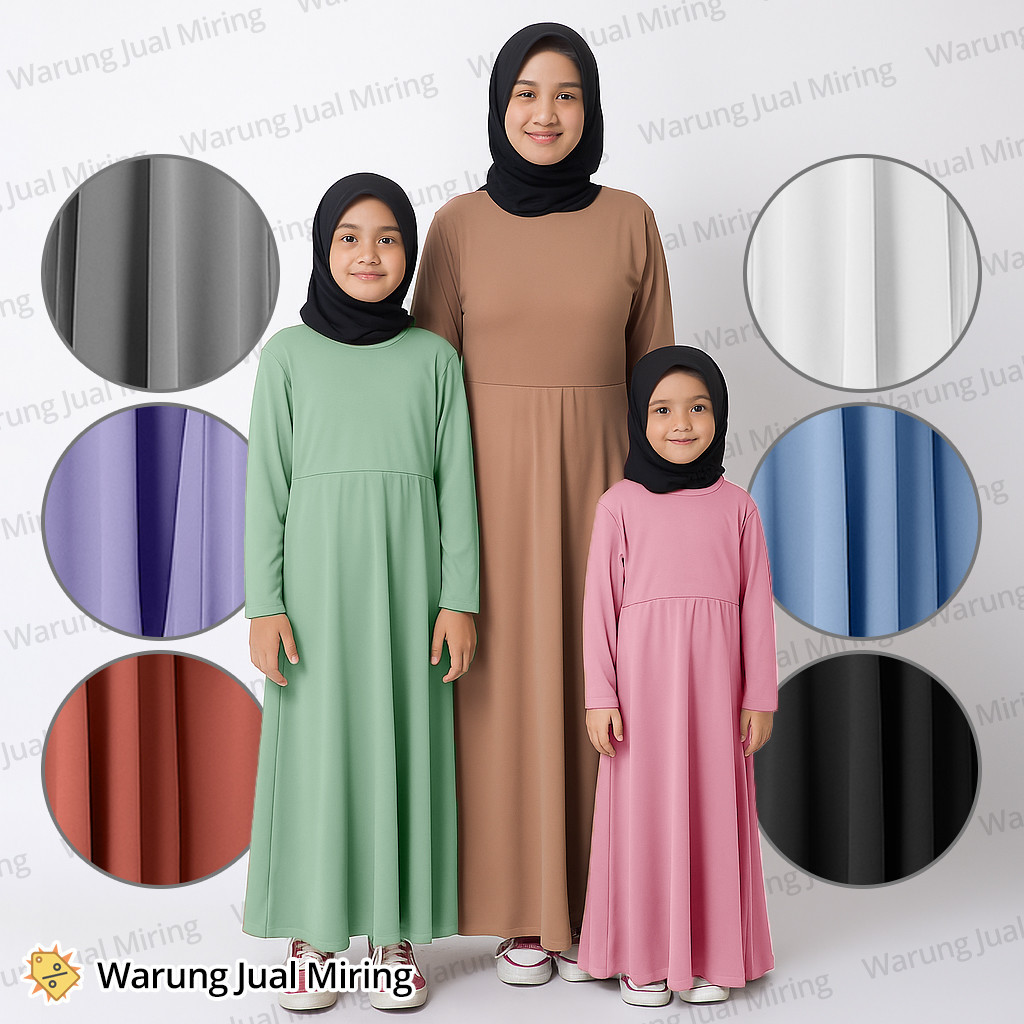 Baju Gamis BASIC Jersey Perempuan Anak Remaja Dewasa Muslim Dress Jubah Pakaian Ngaji Manasik Haji T