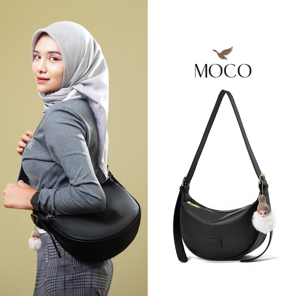 MOCO OFFICIAL - Nina Hobo Bag Fashion Tas Selempang Wanita Crybaby Bag Charm Bulu Half Moon Sling Ba