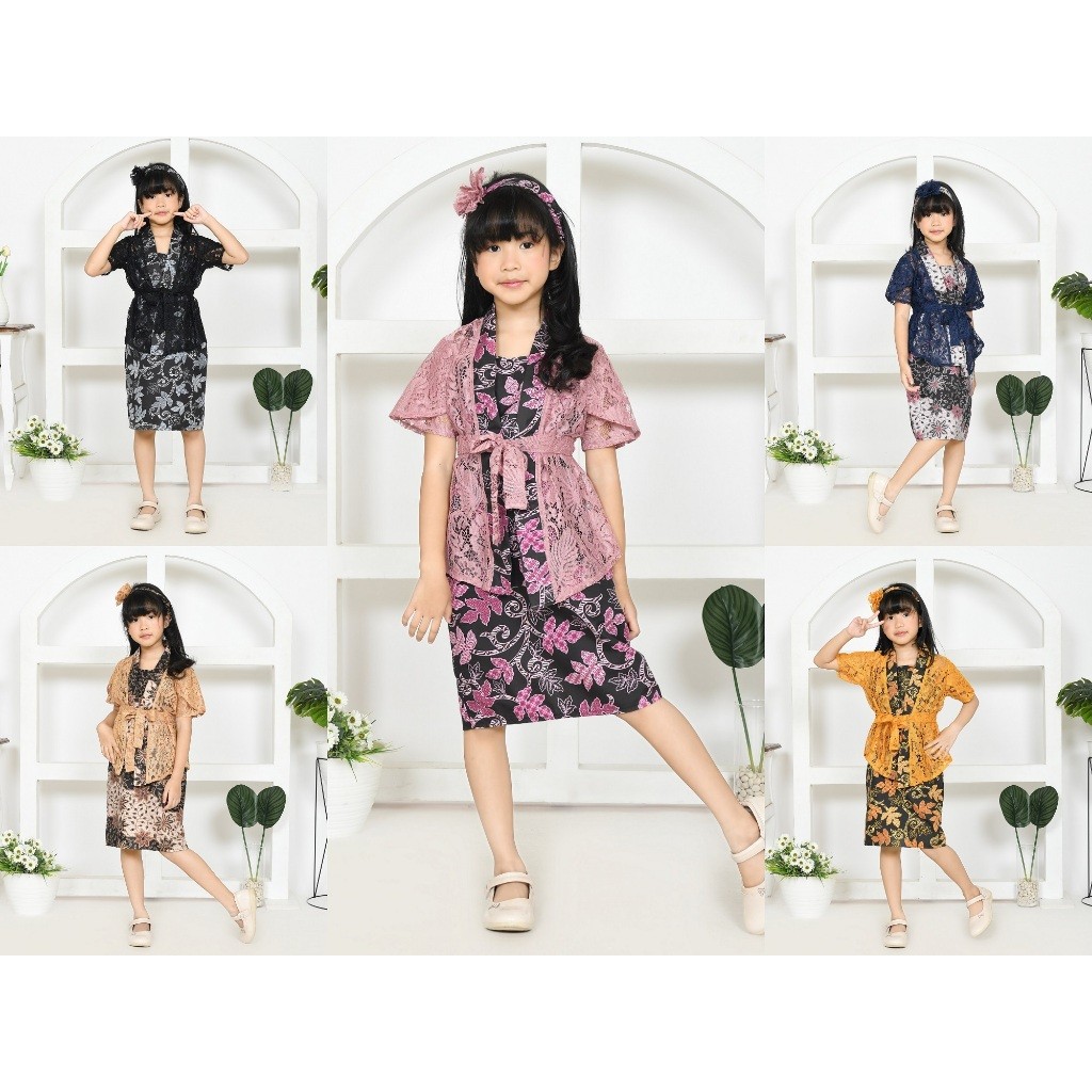 W Store - Setelan Kebaya Anak Pesta Kondangan Dress / Kebaya Batik Brukat Anak Perempuan Modern