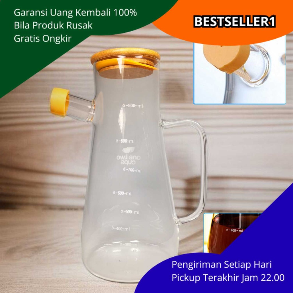 Oil Pot Kaca Borosilikat 900ml – Botol Minyak Dapur Premium Awet & Anti Tumpah – Wadah Minyak Goreng
