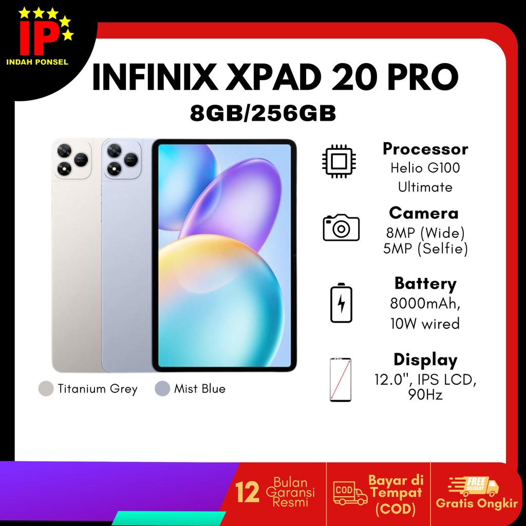 Infinix XPAD 20 PRO 8GB/256GB 12" 2K Display - Helio G100 Ultimate Chipset - Garansi Resmi Nasional