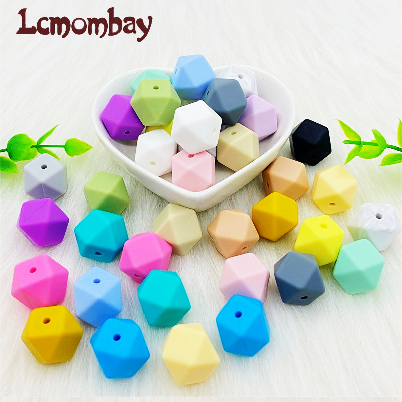 10pcs/lot  BPA Free Silicone Hexagon Bead 14mm Baby Teether Baby Teething Toy Food Grade Nursing Nec