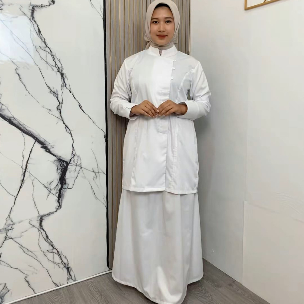 Hijab muslima - Baju PDH Putih Wanita Seragam Setelan Dinas PNS Tunik Busui dan wudhu friendly