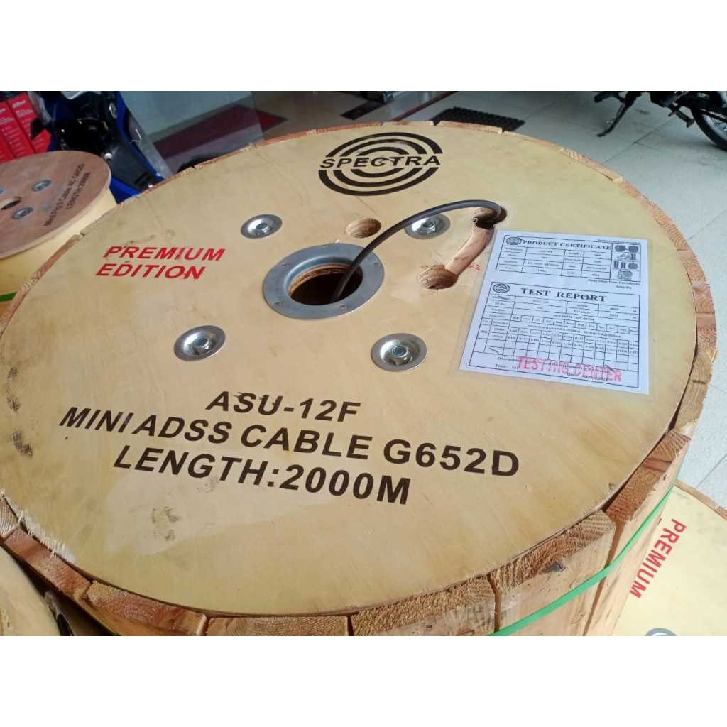 SPECTRA KABEL FIBER OPTIK FO MINI ADSS CORE 4 CORE 6 CORE 12 CORE 24 CORE Panjang 2KM 2000 G652D