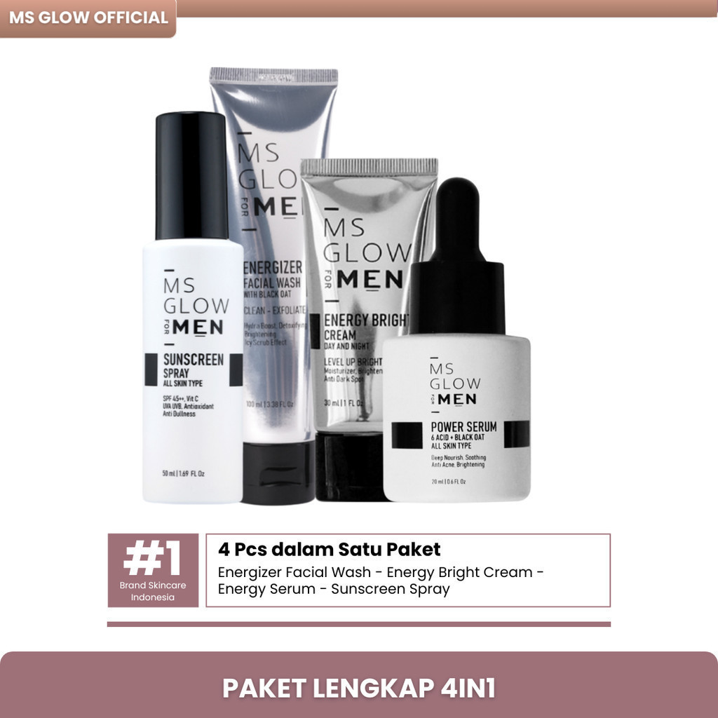 DISKON Ms Glow Men Paket Lengkap 4in1 Paket Skincare Wajah Pria Perawatan Muka Cowok Skincare Lengka
