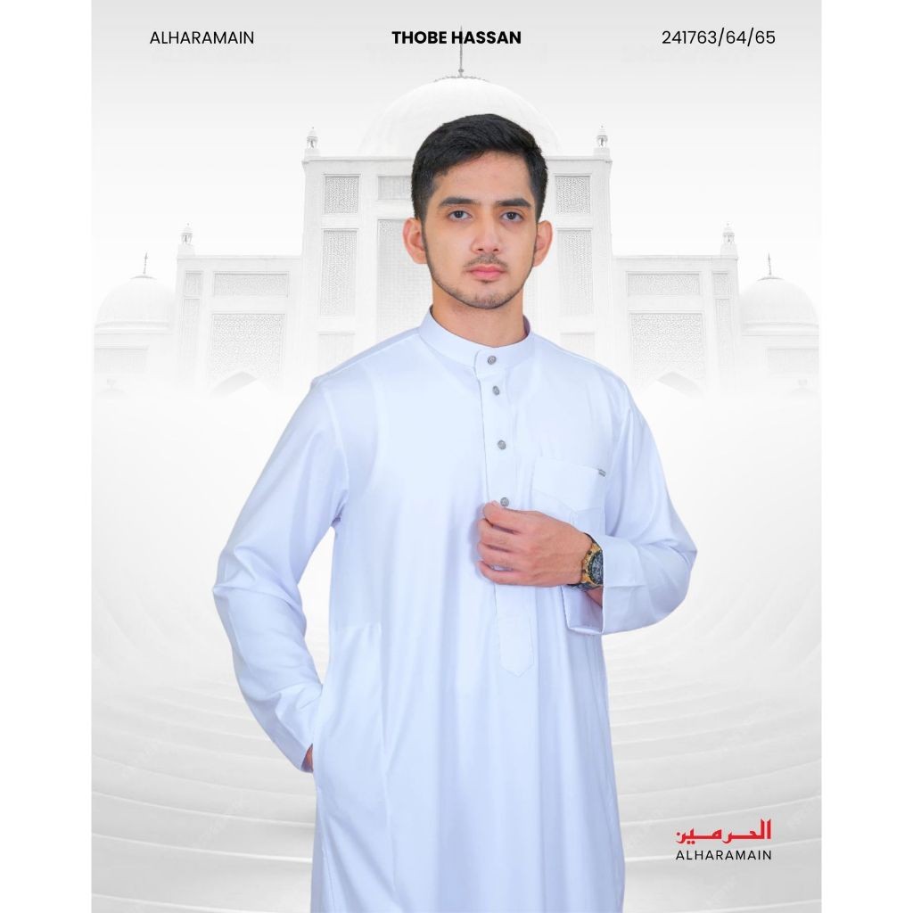 AL Haramain Series Semi Wol Thobe Hassan Jubah / Gamis Pria Dewasa (0910-2025) | Putih