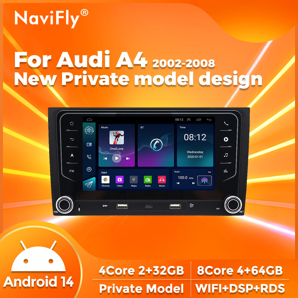 Navifly Android 7 in 4+64G Automotive intelligent system For Au A4 2002-2008 Car GPS Navigation car 