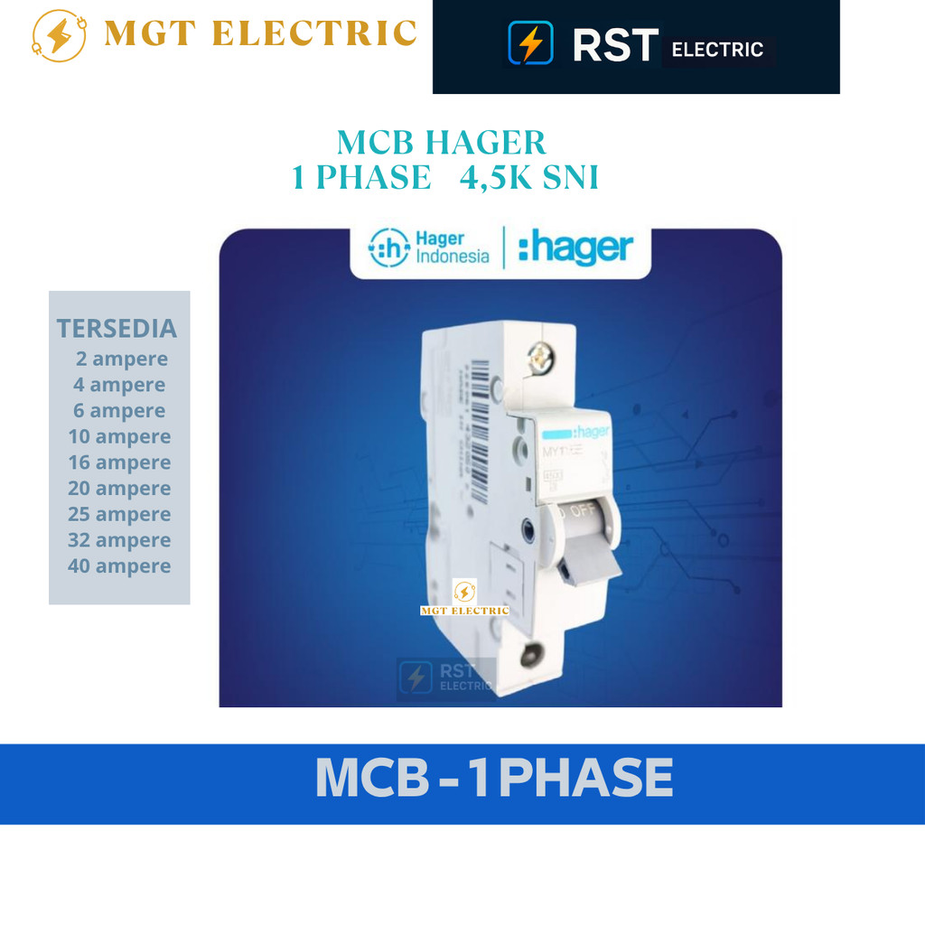 MCB Hager 1 Phase   4,5K SNI / HAGER MCB 1P 4500kA