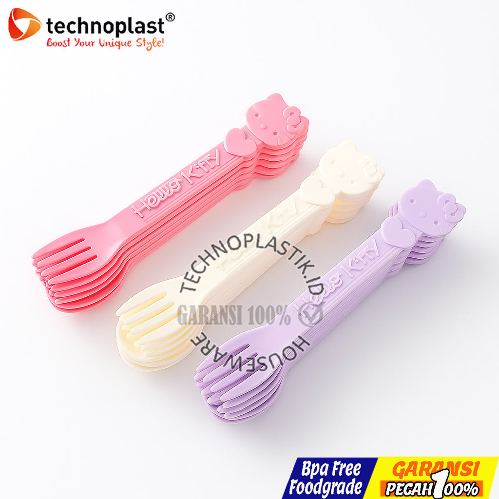 TECHNOPLAST Hello Kitty Set Alat Makan Anak 6 + 2 – Sendok & Garpu + Centong Nasi