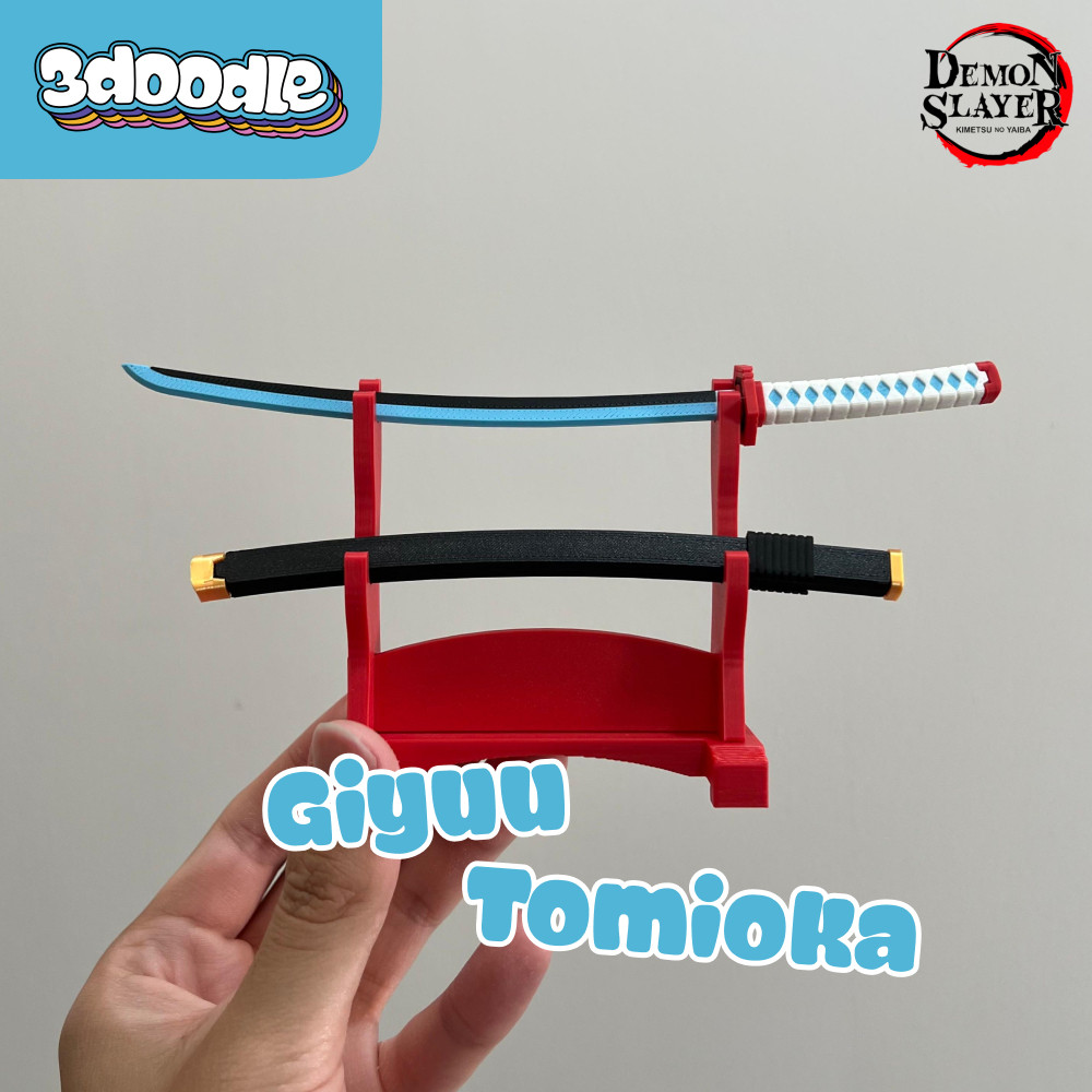 3Doodle - Miniatur Figur Pedang Demon Slayer Giyuu Tomioka – Pajangan Koleksi Anime 3D Print