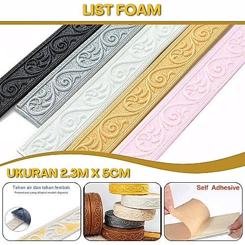 List Foam Dinding Stiker Dinding Wallborder Motif Ukir Gold 3 Dimensi 5CM Lis Tembok Border Plafon