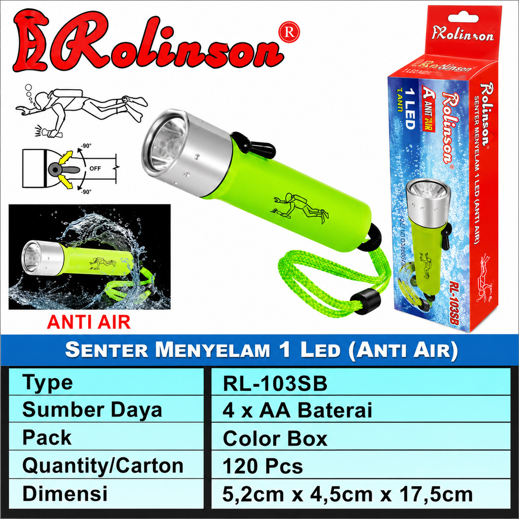 Senter Selam 3W BAT RL-103SB ROLINSON / Senter Selam Anti Air /  Senter LED Diving Flash Waterproof