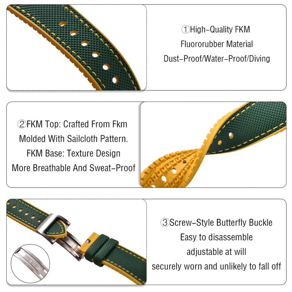 JWNSPA FKM Watch Band For Hamilton 20mm 22mm Premium Replacement Strap