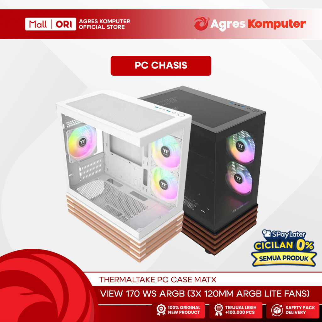 THERMALTAKE PC CASE MATX VIEW 170 WS ARGB (3X 120MM ARGB LITE FANS) BLACK / SNOW WHITE 2Y