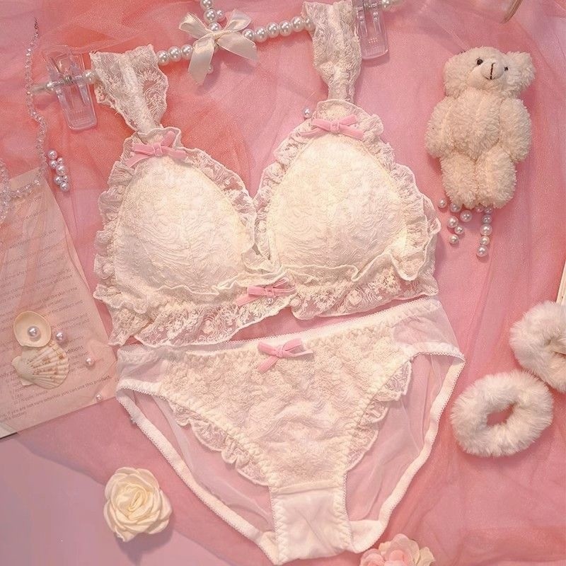 [ Awan Lembut] Pakaian dalam tanpa cincin baja set bra Jepang yang lucu bra dada kecil bra mudah
