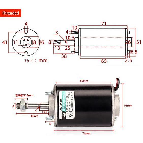 Dinamo Motor Threaded XD-3420 DC 12V/24V 30W (8199)
