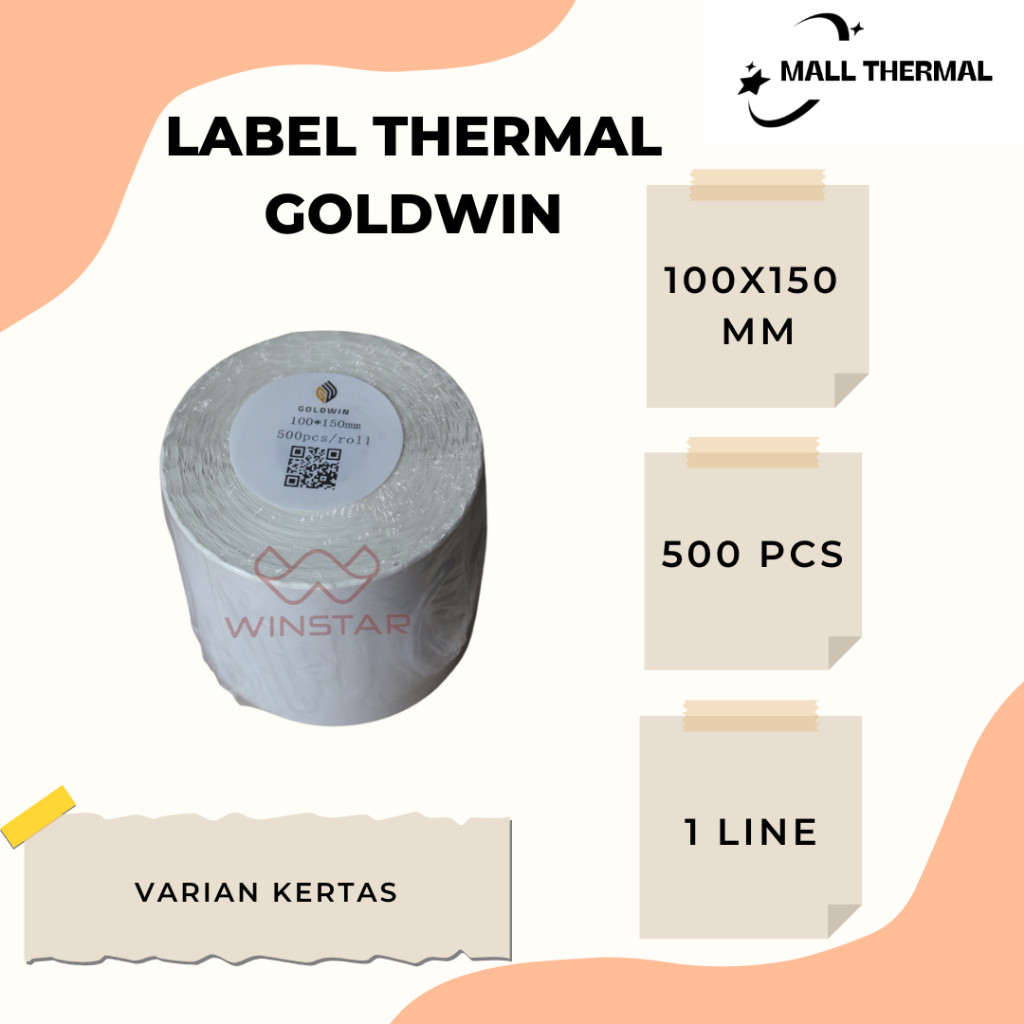 

STICKER KERTAS THERMAL LABEL BAHAN KERTAS GOLDWIN 100X150 MM A6 500 LEMBAR