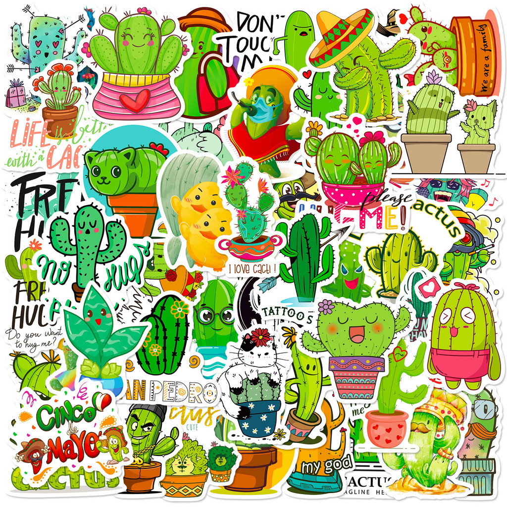 

50PCS Cute Cactus Plant Cartoon Graffiti Stickers DIY Phone Guitar Laptop Notebook Suitcase Cup Waterproof Sticker Kids Toy