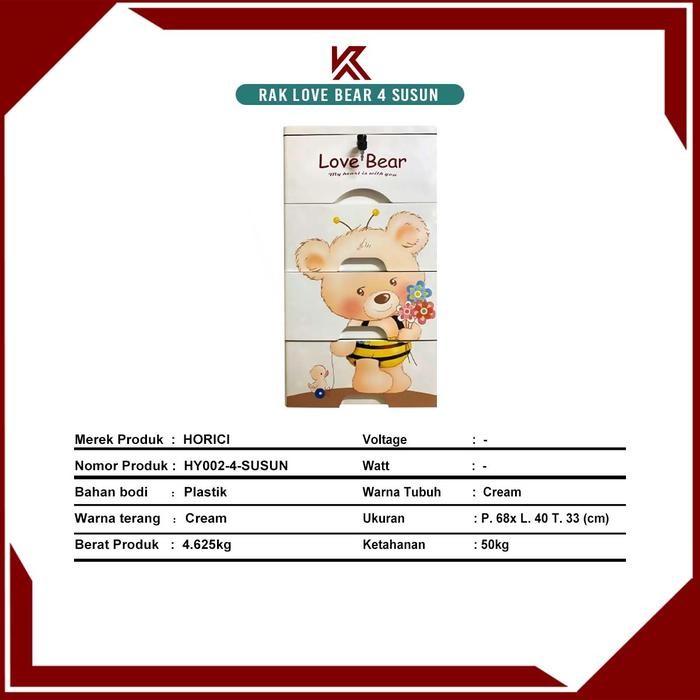 Lemari Pakaian Rak Bear Tempat Penyimpanan Serbaguna Laci Baju Furniture Plastik Multifungsi 4 Susun