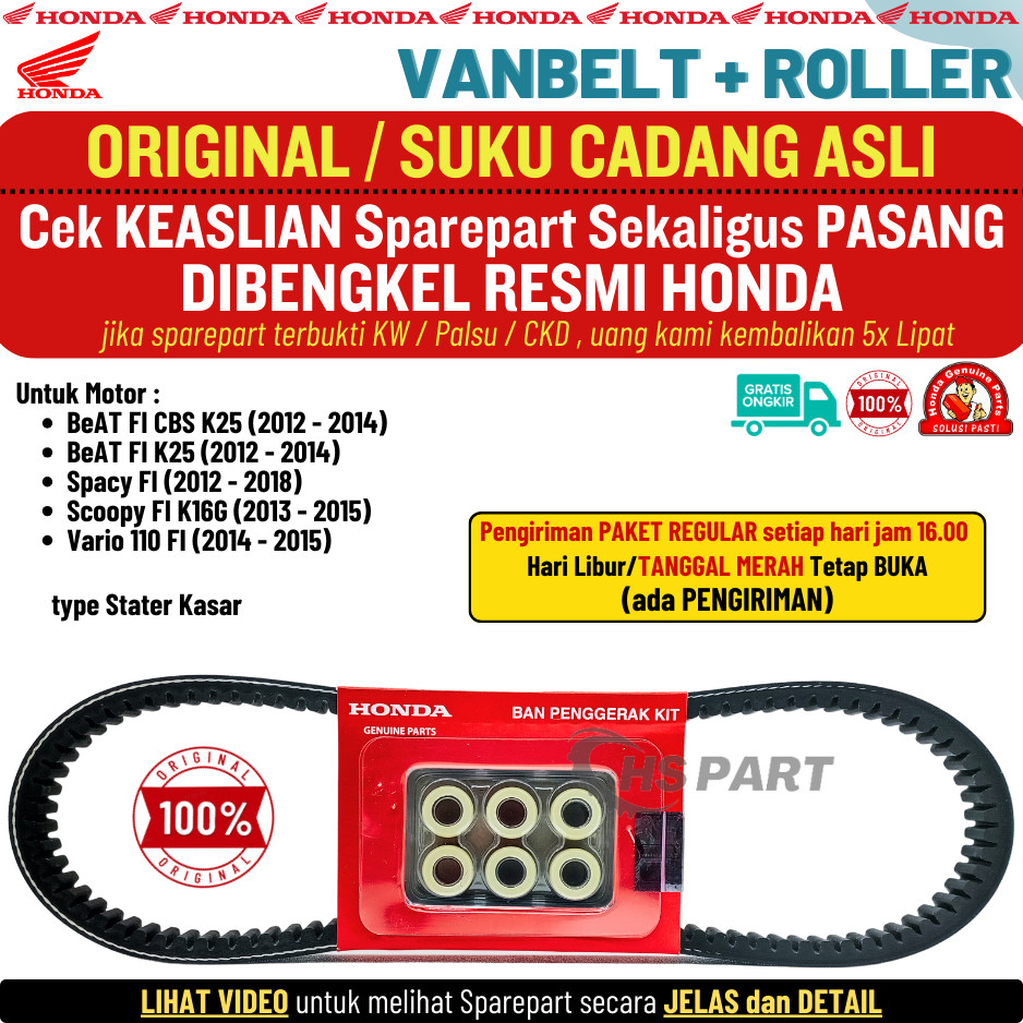 Vanbelt Vbelt Set Beat Fi Stater Kasar Scoopy Spacy Vario 110 Fi Original Honda AHM