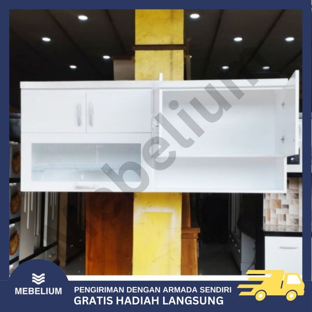 Kitchen Set Atas HIdrolik Kayu Solid / Rak Dapur Gantung Kayu Blokteak Multiplex