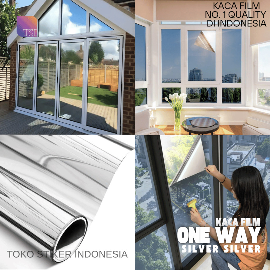 WM - Sticker Kaca Jendela Cermin Stiker Kaca Film Mobil Filem One Way Rumah Silver Riben Gelap 80% t
