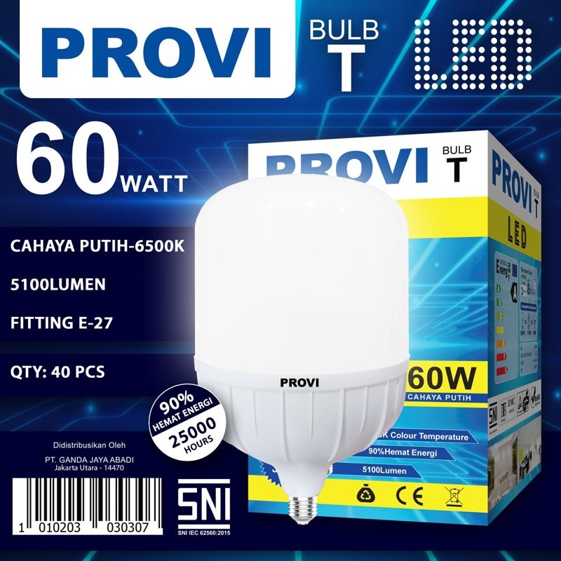 PROVI BOHLAM LAMPU 60W 60WATT GARANSI 1 TAHUN SANGAT TERANG LED KAPSUL CAPSULE