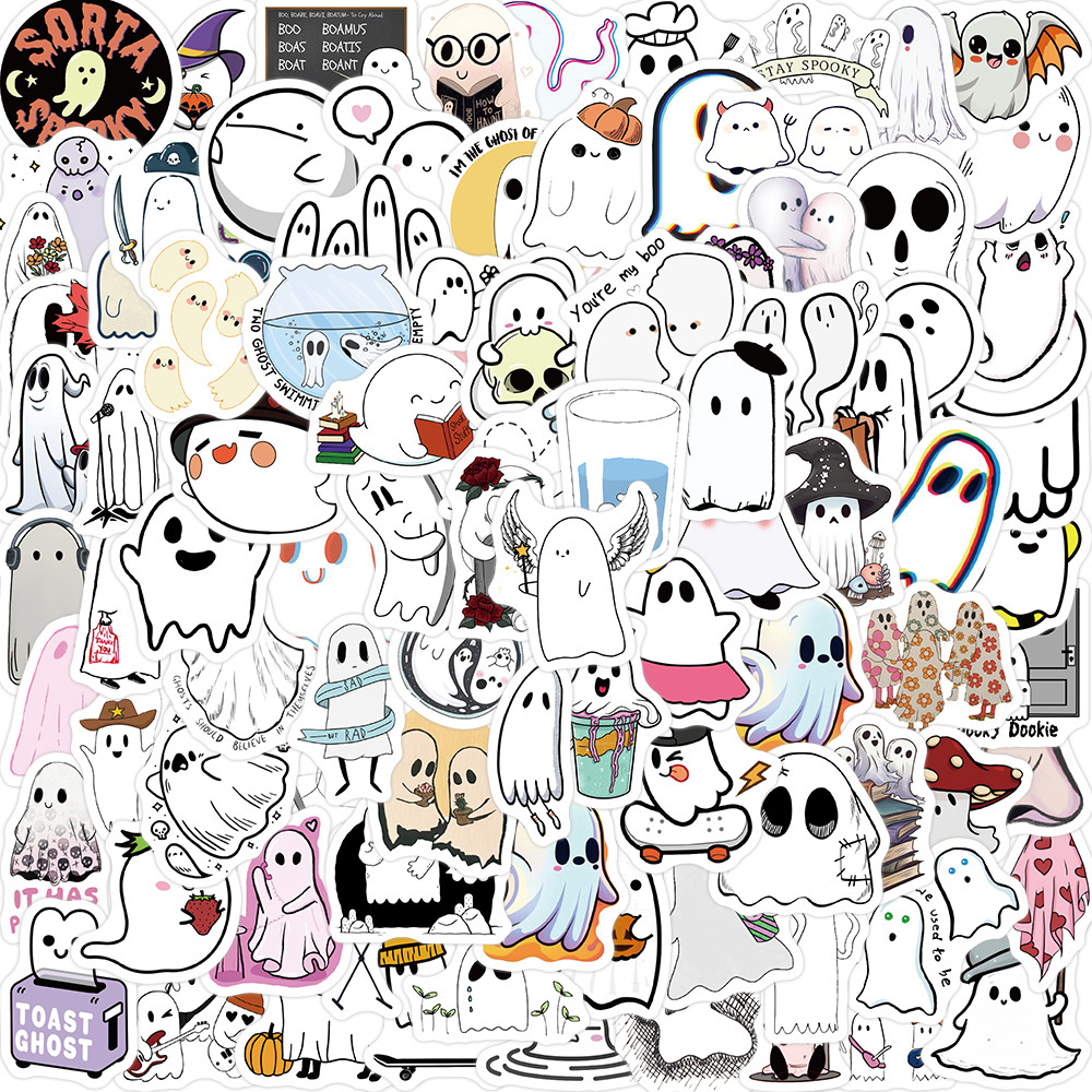 

100pcs Funny Cartoon Ghost Stickers For Luggage Guitar Phone Diary Waterproof Graffiti Kids Toy DIY Cute Spooky Laptop Decals