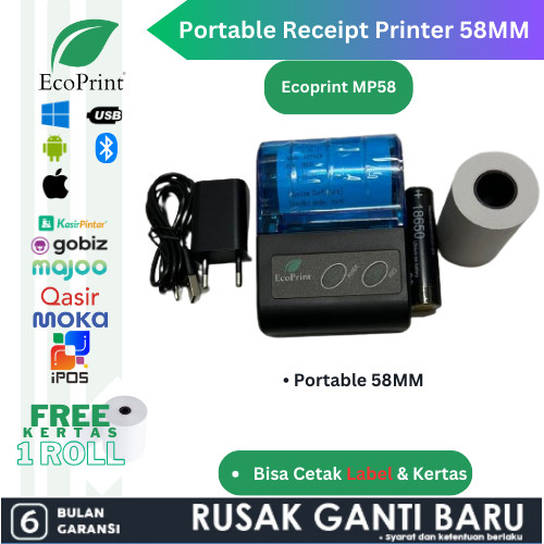 

ECOPRINT Printer Thermal Portable Battery Bluetooth MP-58C RPP02N 58MM Kasir