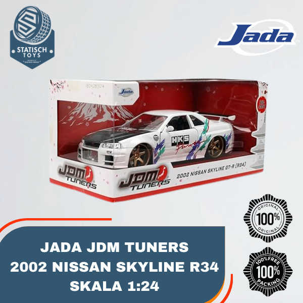 Jada 2002 Nissan Skyline GT-R R34 HKS JDM Tuners Skala 24 Diecast Mobil Koleksi Original Openable Pa