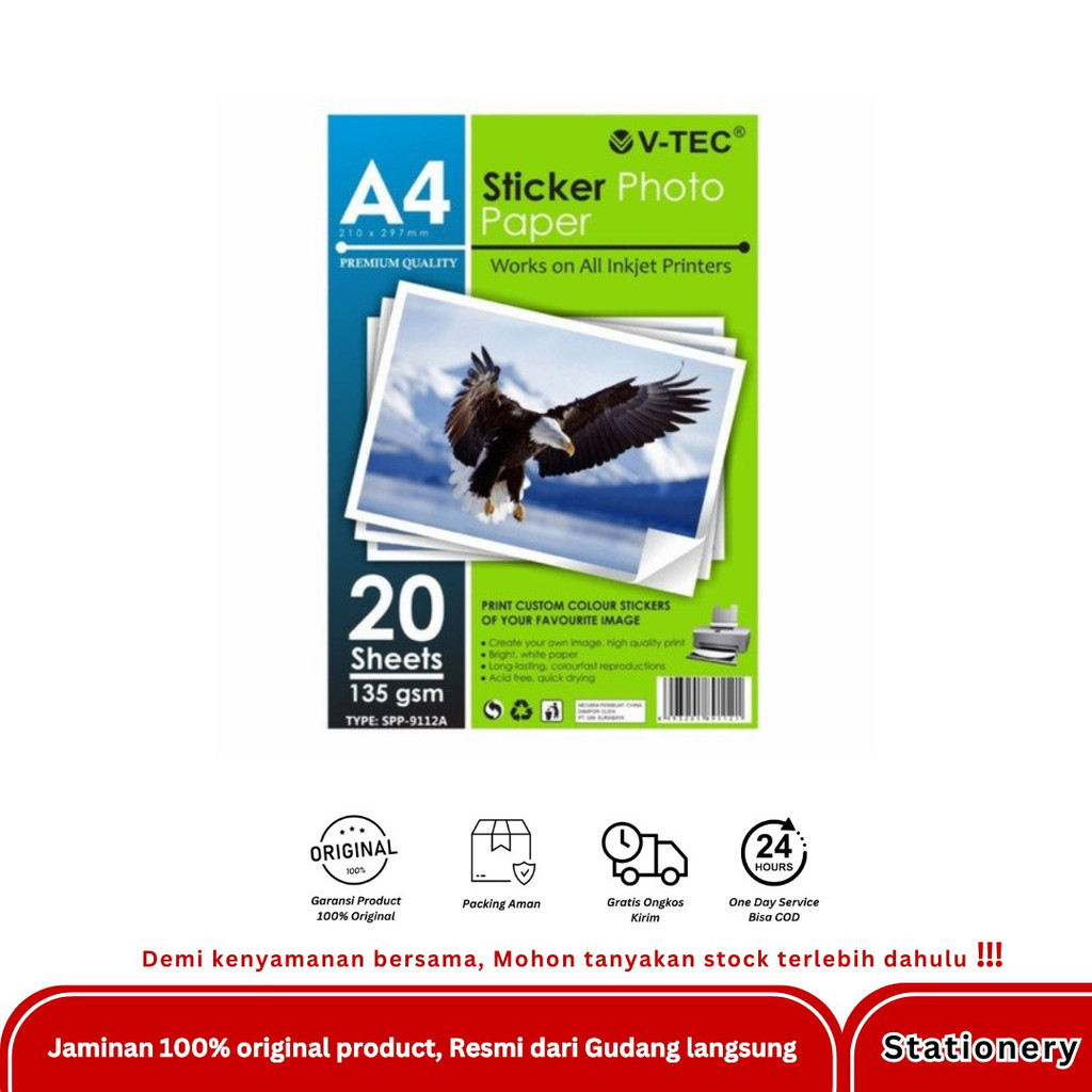 

V-TEC STICKER PHOTO PAPER TYPE SPP-9112A A4 135 GRAM