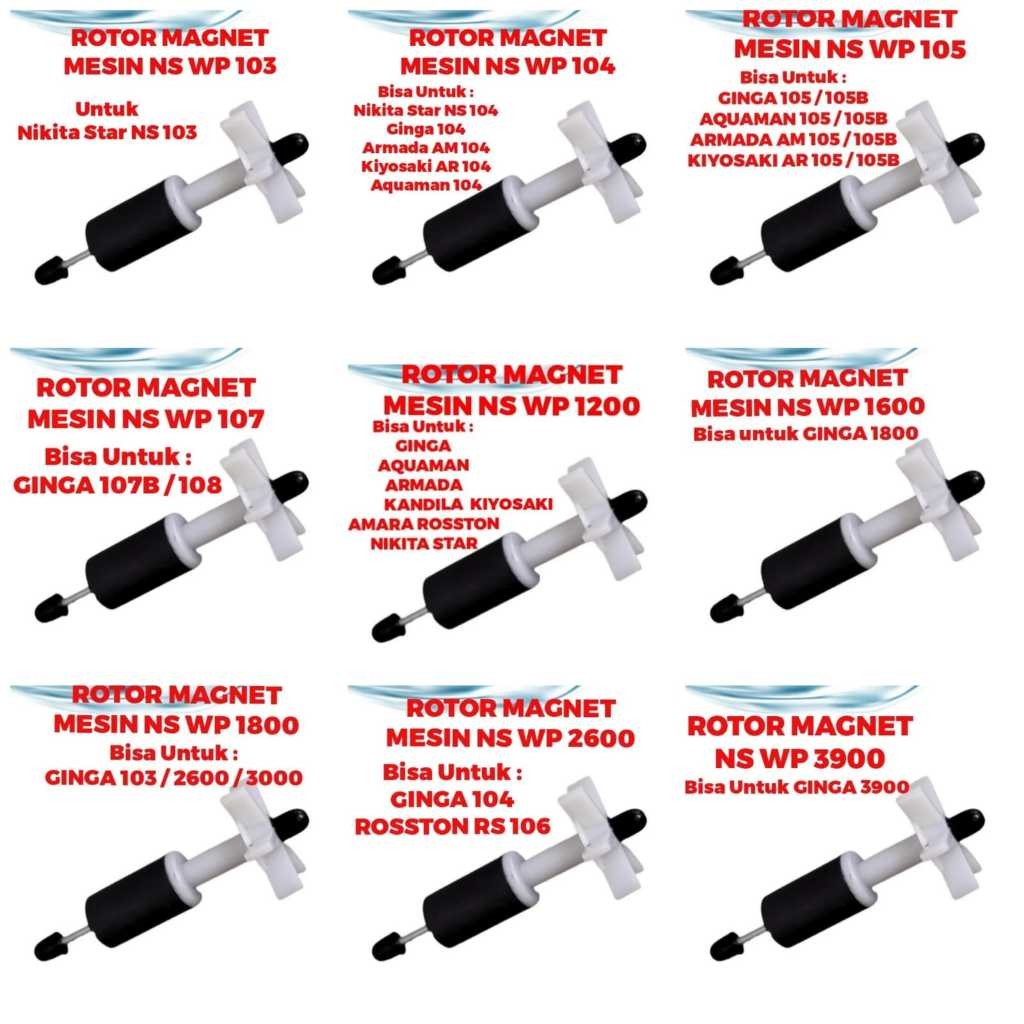 ROTOR MAGNET 103 104 105 107 1200 1600 1800 2600 3900 MESIN NS WP SPARE PART Kipas Impeller As Pompa
