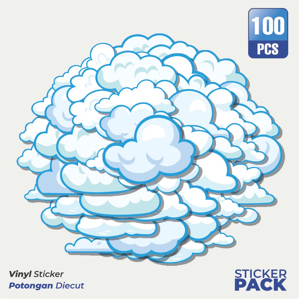 

100 PCS STIKER Stiker Awan Cerah Waterproof Aesthetic- Untuk Laptop, Motor, dan Helm - Paper Stationery Pack