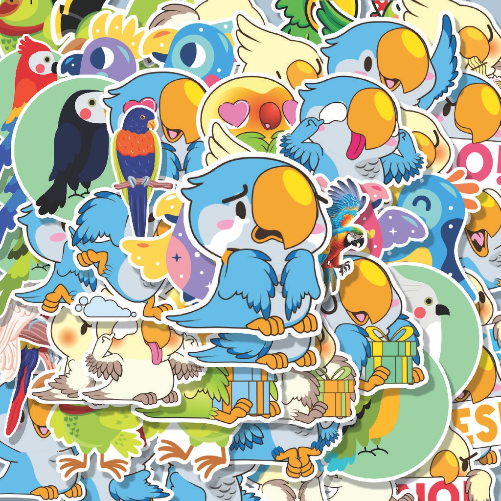 

100PCS Lucu Stiker Hewan Burung Parrot Stiker Aesthetic Stiker Anti Air Stikers Berperekat Waterproof sticker decal buat Motor Helm Buku Journal Koper Casing HP Laptop Botol Minum Hadiah anak