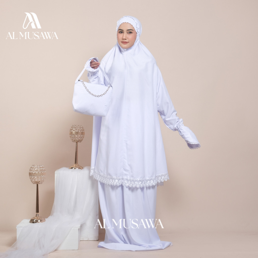 MACIAS_ Mukena Dewasa Umroh Berlengan Mukenah Ihram Tangan Potongan Atas Bawah