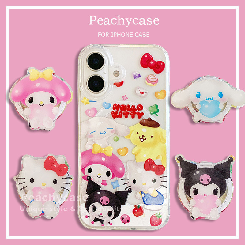 Cute Love Heart Sanrio Hello Kitty Melody Kuromi Holder Stand Wireless Charging Phone Case Kompatibe