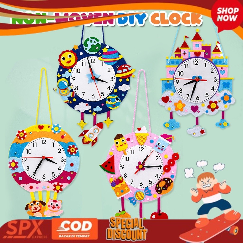 READYYY DIY Jam Dinding - Non woven Clock - Mainan Edukasi Anak - Prakarya Anak LITTLE KREATE