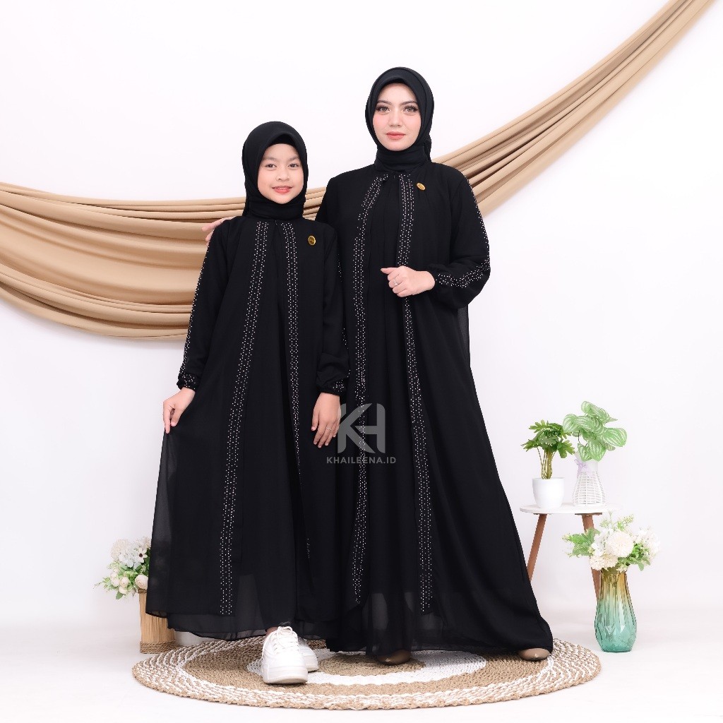 Gamis Couple Ibu Anak Perempuan Mewah Naureen Dress Ceruty Swarovsky baju kondangan wanita kekinian