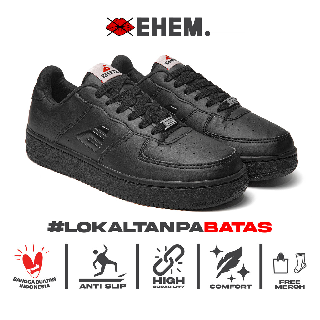 Ehem - Sepatu Sneakers Unisex Pria Wanita Eforce Full Black